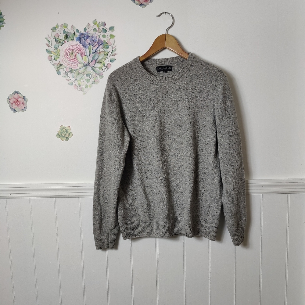 EMI Italian Wool Sweater Pullover Marbled Gray Silk Blend Long Sleeve Shirt Crew